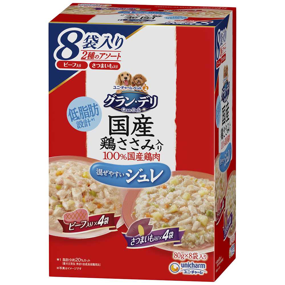 グラン･デリ 国産鶏ささみパウチジュレ成犬用ビーフ&さつまいも 80g×8袋