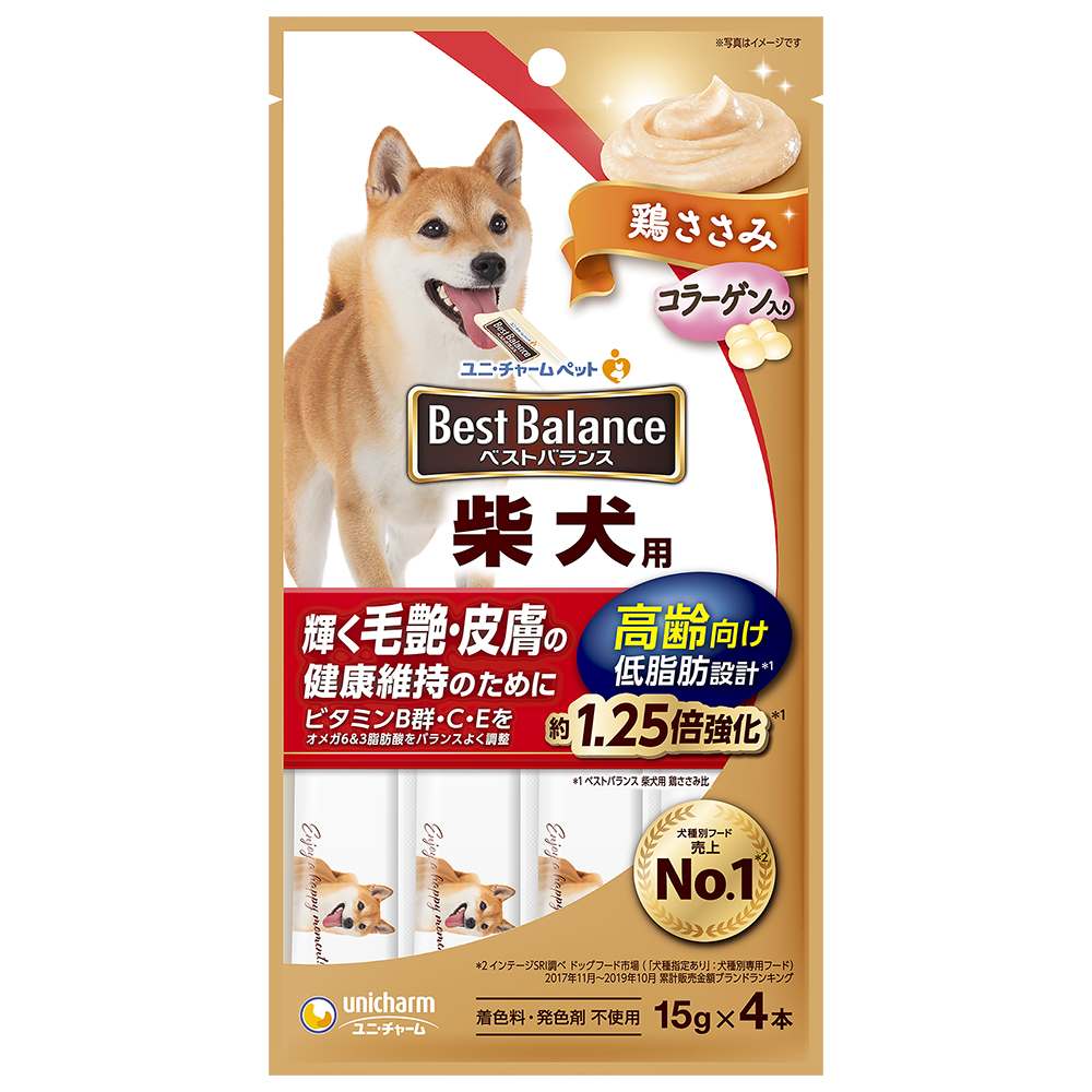 【9月30日終売予定】ベストバランス おやつ　柴犬用　高齢向け　鶏ささみ 15g×4本