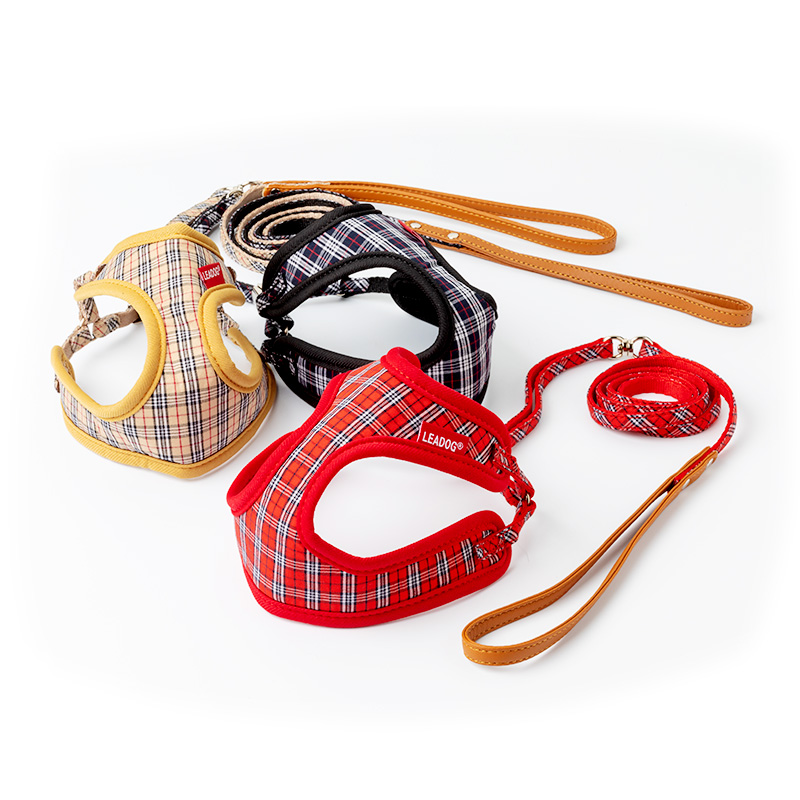 Bチェックフロント ハーネスリード Sサイズ ブラウン