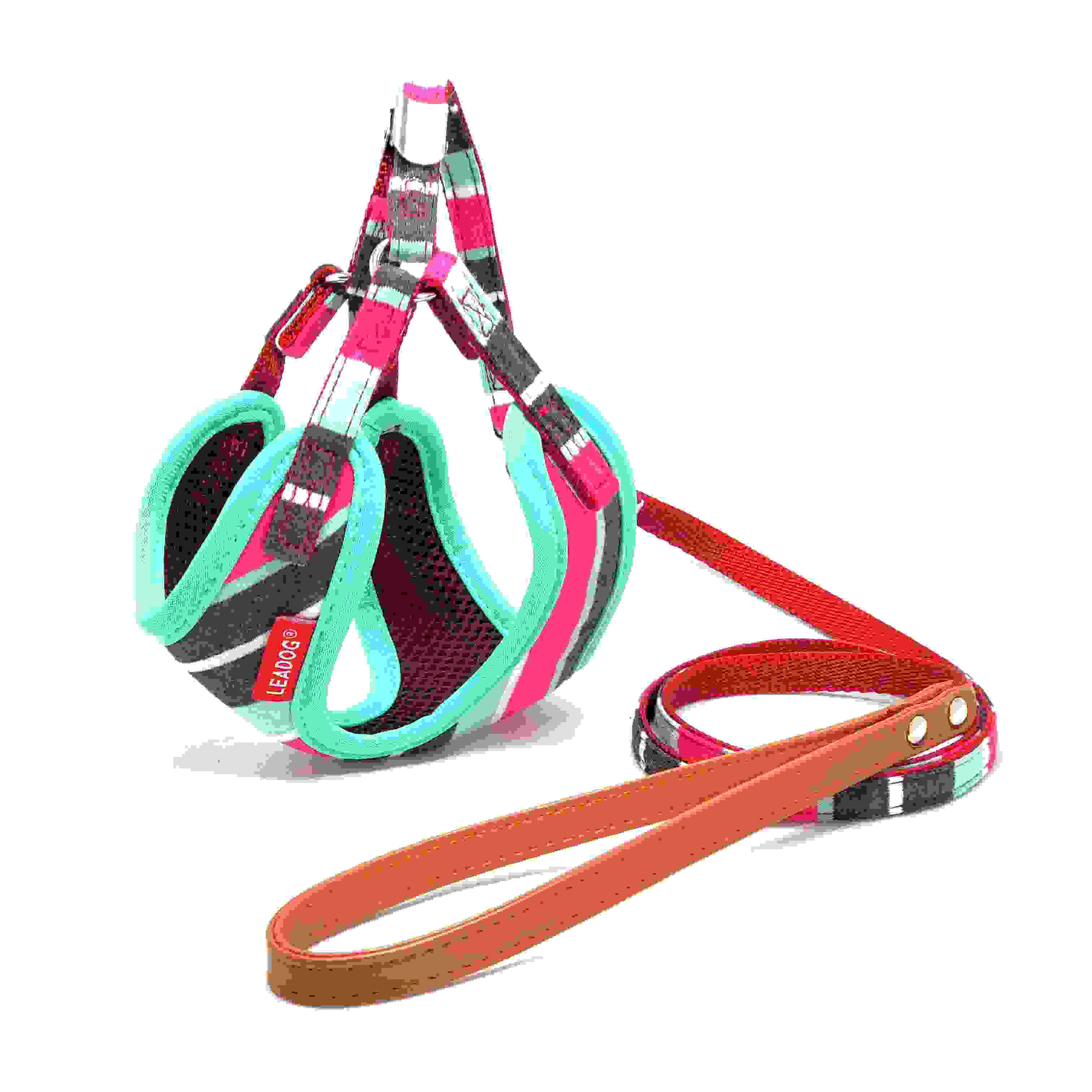 LEADOG パステルボーダーフロントハーネスリード S　ミント