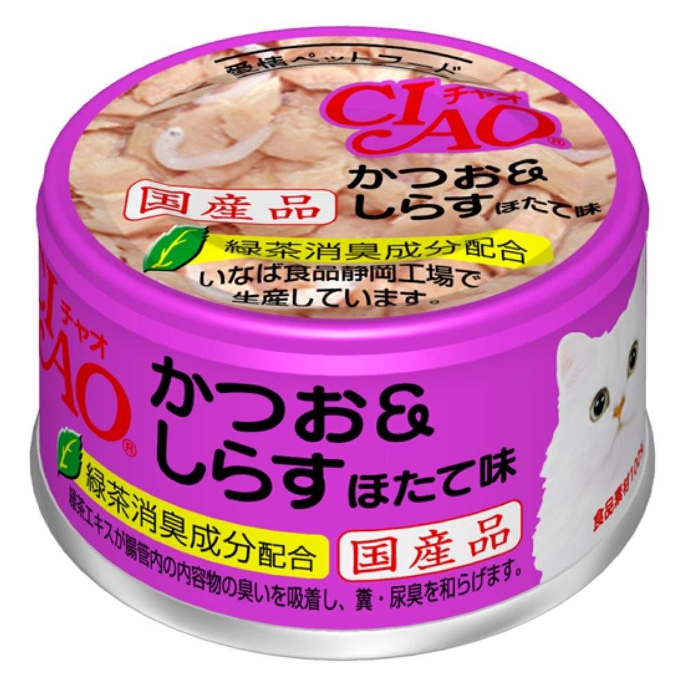 CIAO ホワイティ(かつお白身シリーズ) かつお＆しらす　ほたて味 85g