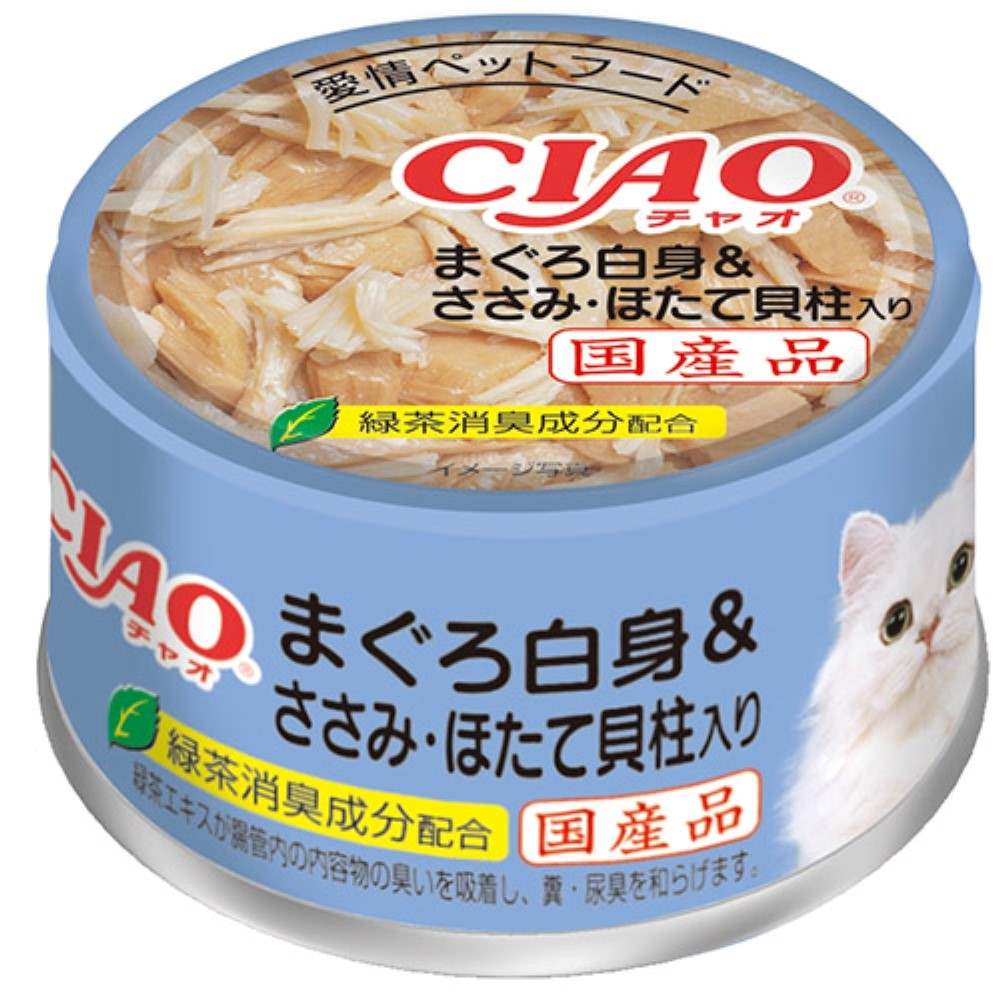 CIAO ホワイティ(まぐろ白身シリーズ) まぐろ白身　ささみ・ほたて貝柱入り 85g
