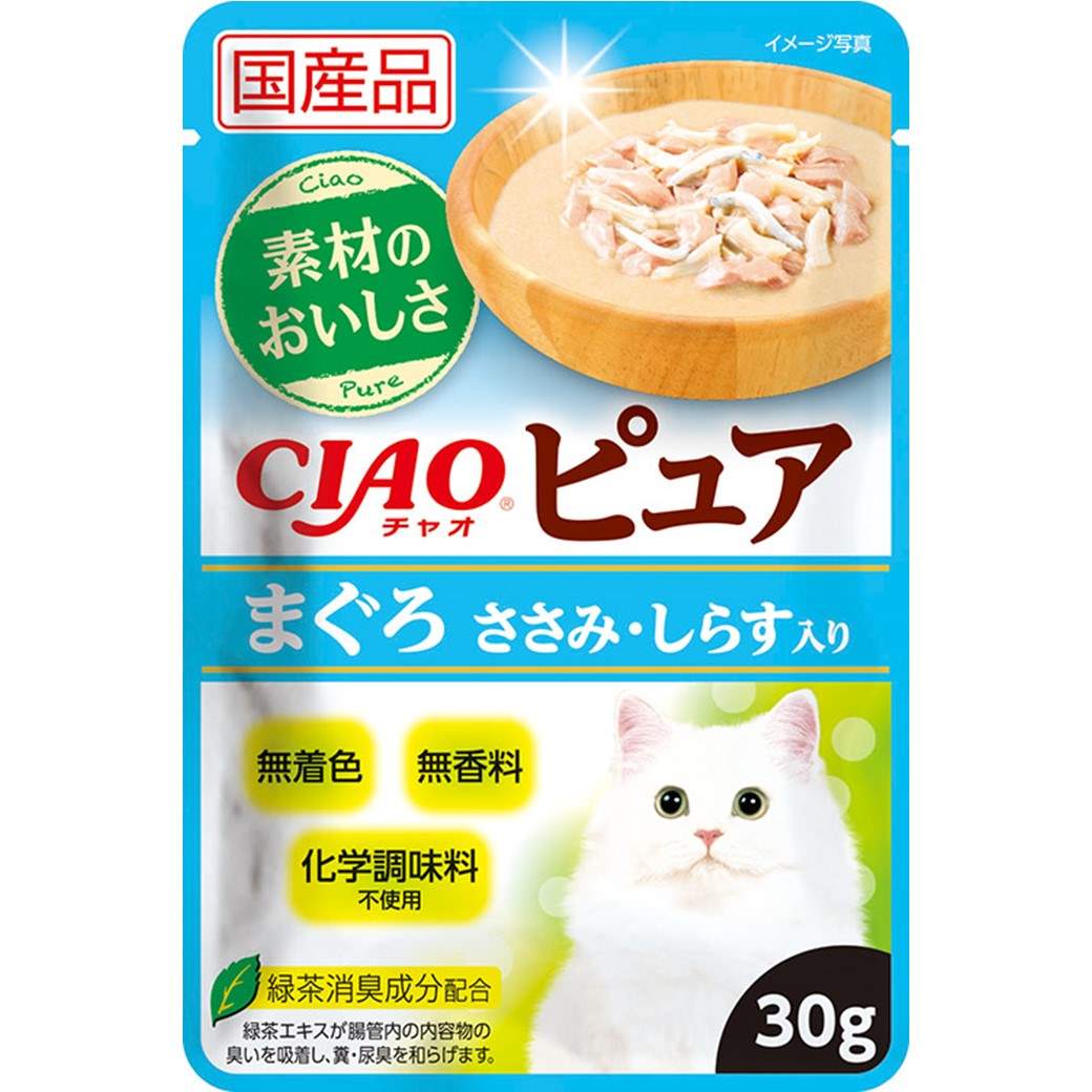 【9月1日終売予定】CIAOピュアパウチ　まぐろささみ・しらす入り 30g