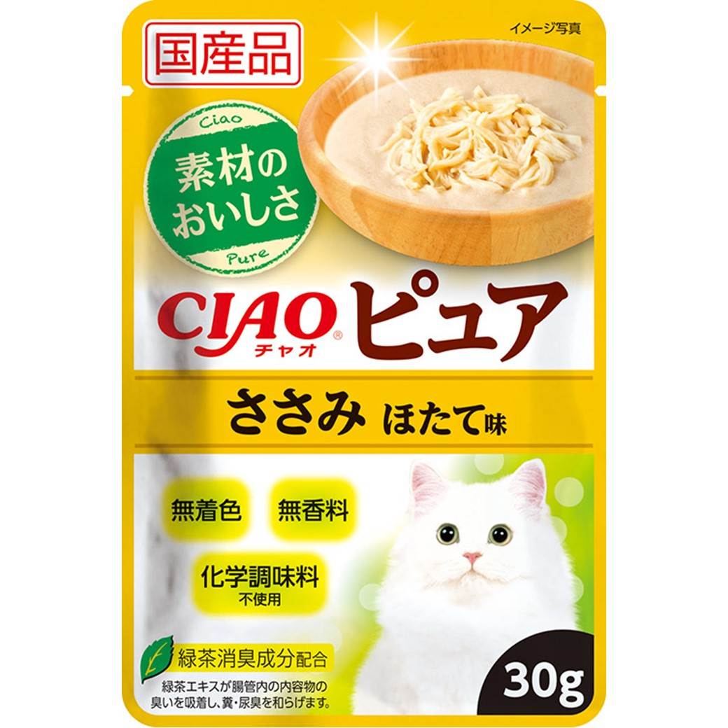 【9月1日終売予定】CIAOピュアパウチ　ささみ　ほたて味 30g