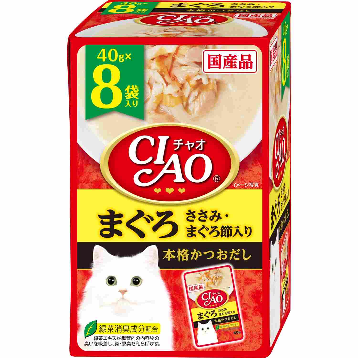 CIAOパウチ まぐろ　ささみ・まぐろ節入り 40g×8袋