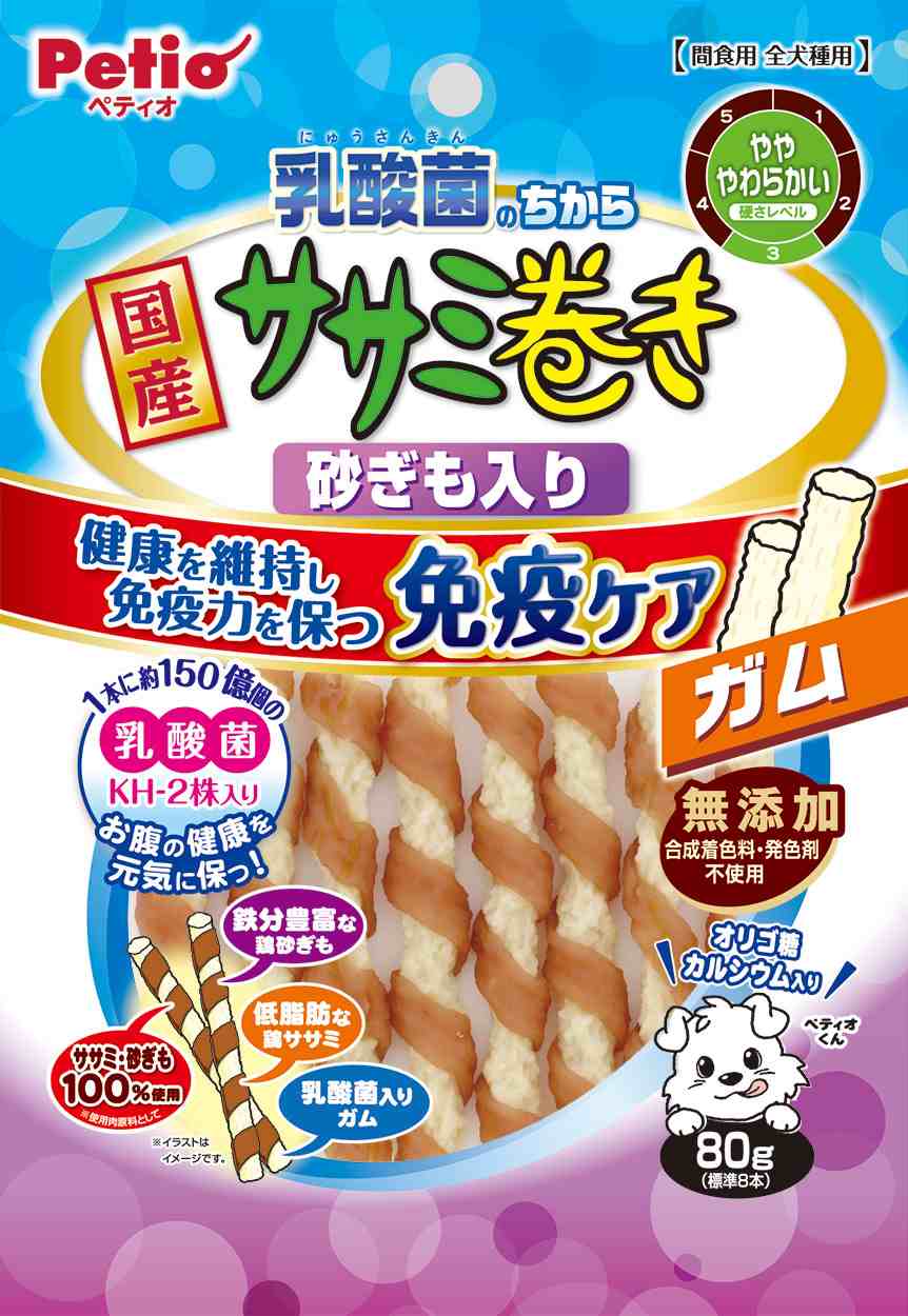 ペティオ 乳酸菌のちから　ササミ巻き　砂ぎも入り 80g