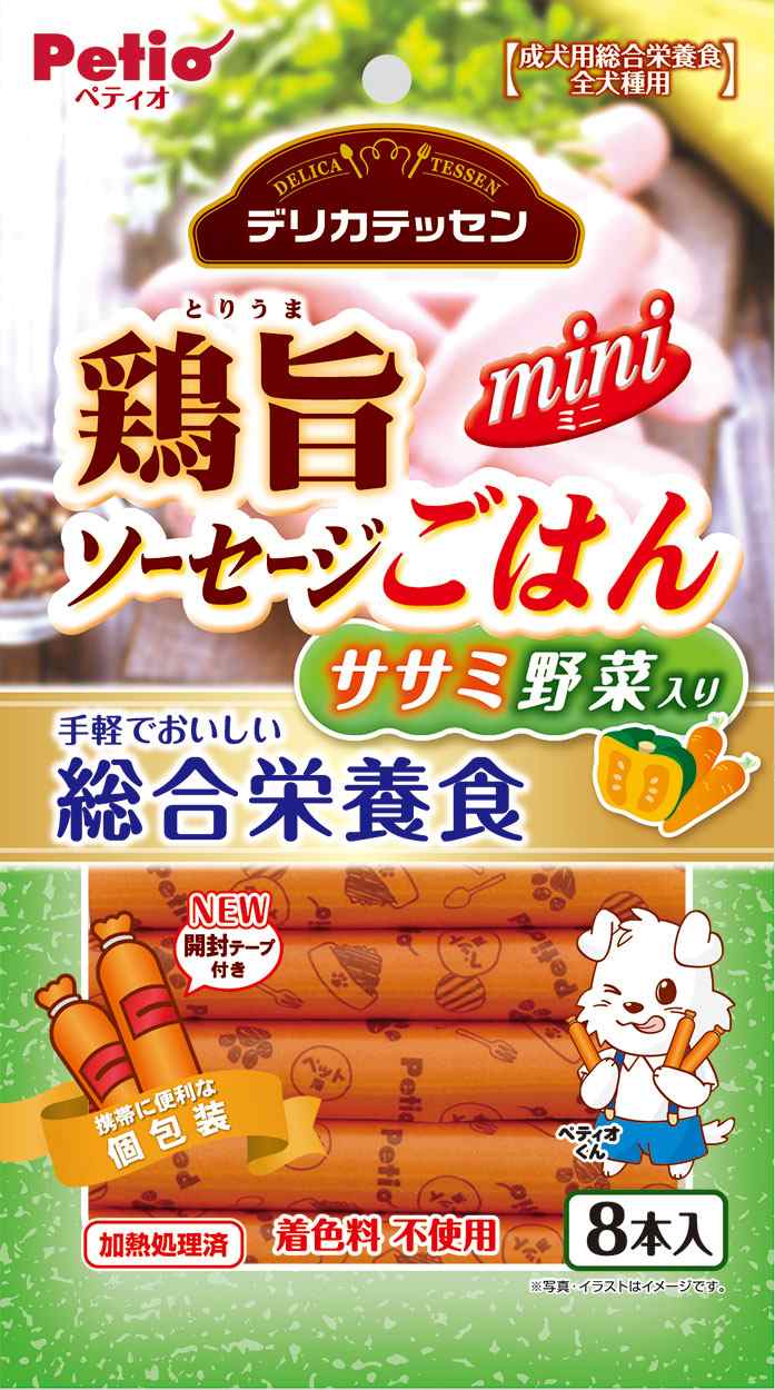 ペティオ デリカテッセン　総合栄養食　鶏旨　ミニソーセージごはん　ササミ野菜入り 8本入