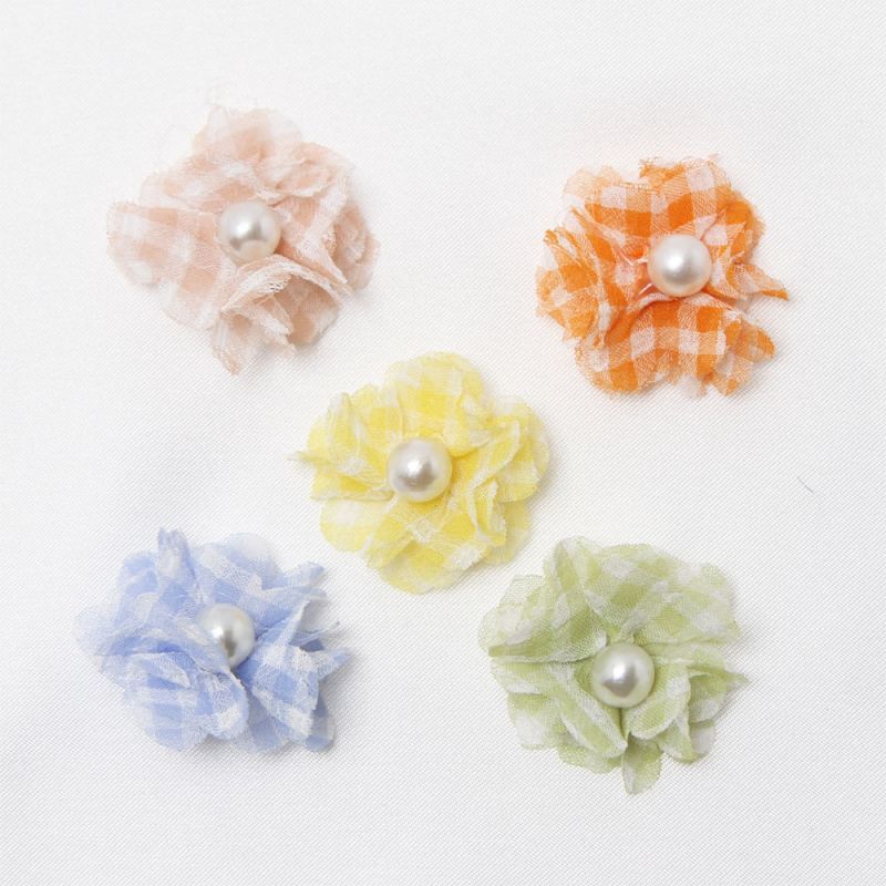 ギンガム チェック フラワー リボン 50個