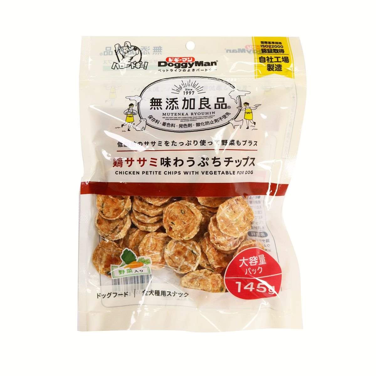 ドギーマン 無添加良品　鶏ササミ味わうぷちチップス　野菜入り 145g