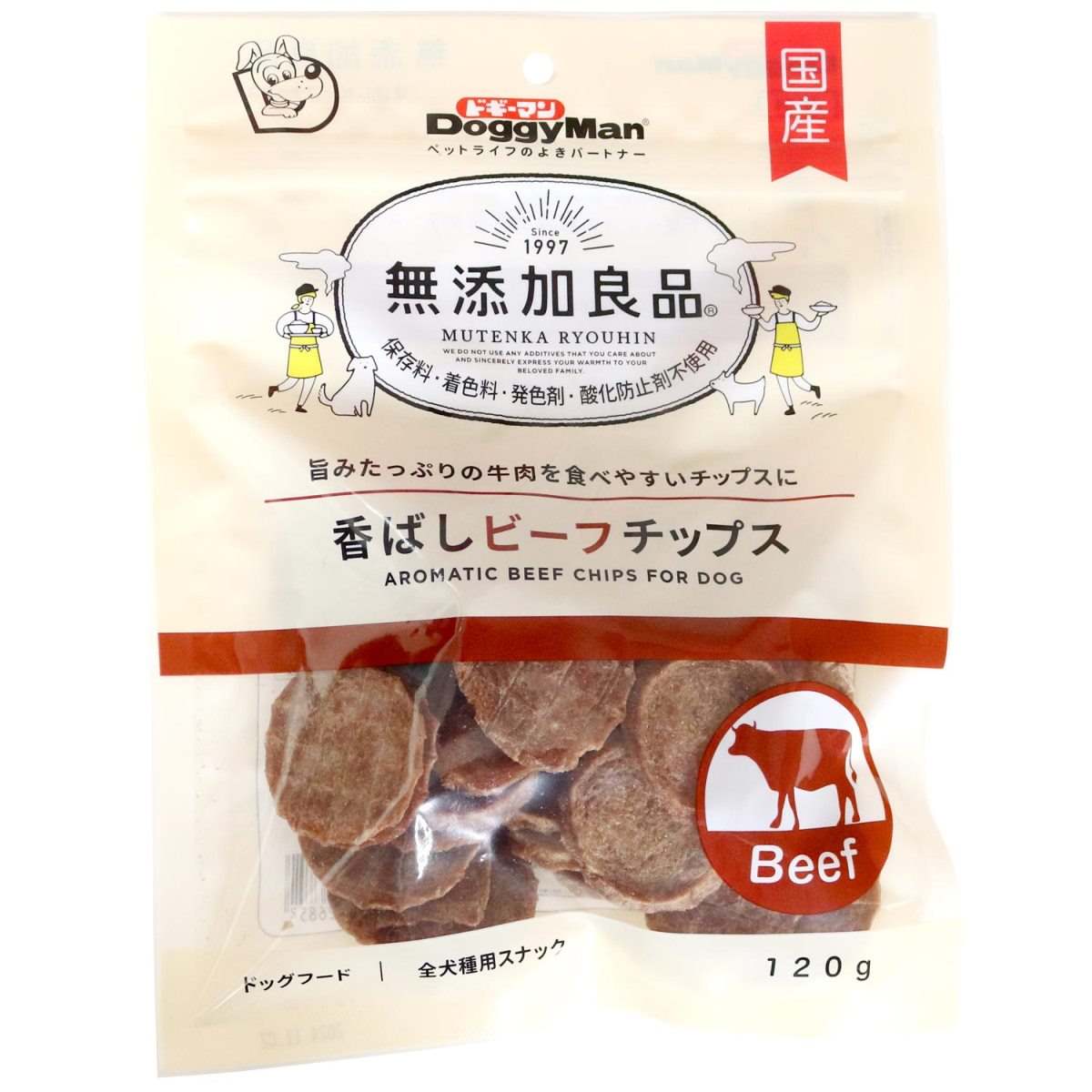 ドギーマン 無添加良品　香ばしビーフチップス 120g