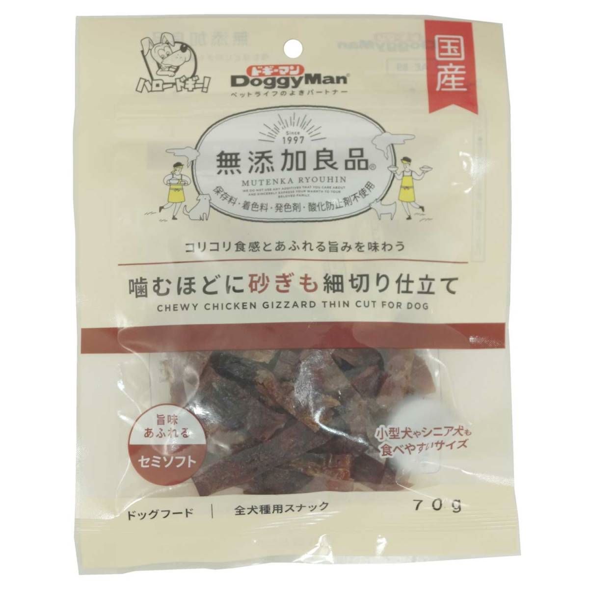 ドギーマン 無添加良品　噛むほどに砂ぎも細切り仕立て 70g