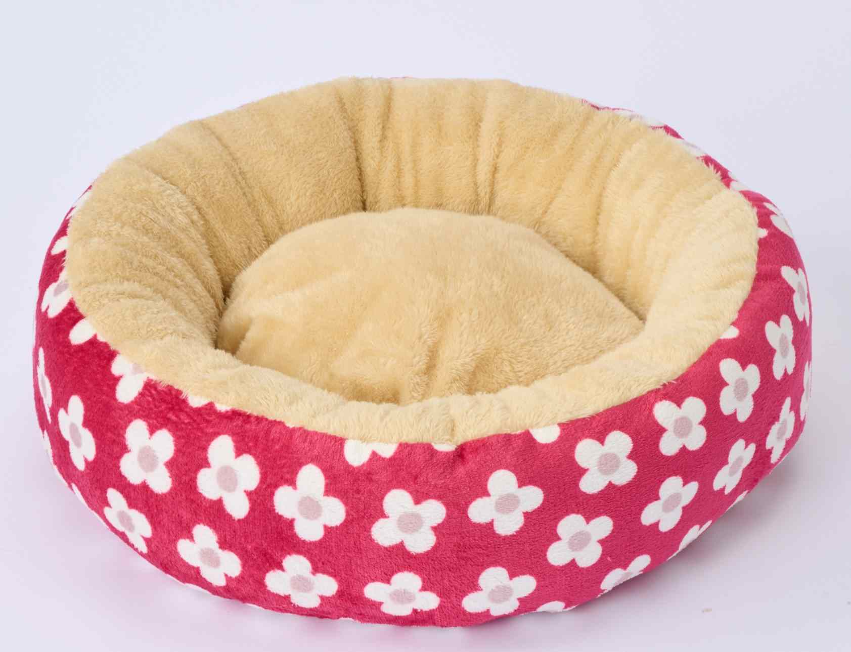 もこもこラウンドベッド Ｍ フラワーレッド