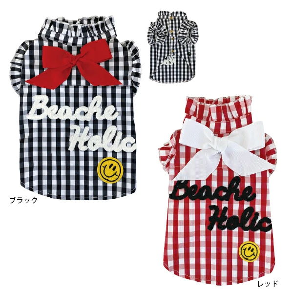 チェックリボンシャツRED XS